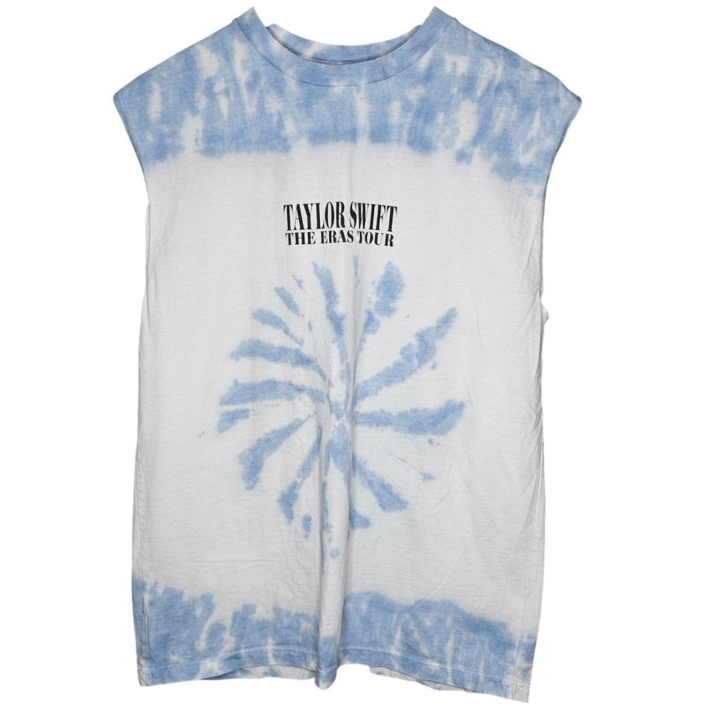Taylor Swift Eras Tour Tie Dye Sleeveless Muscle Tee Blue White Concert Shirt Sm